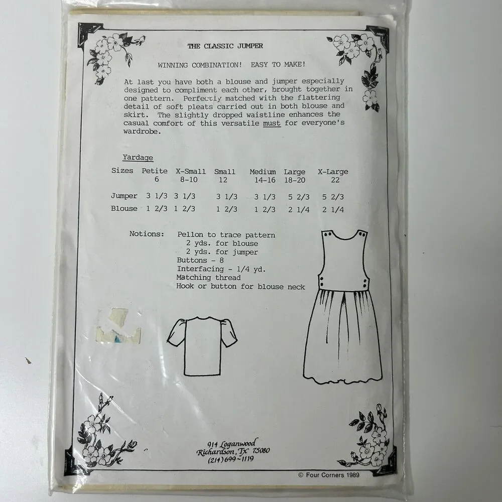 Four‎ Corners The Classic Jumper Blouse Sewing Pattern 5280 Size 6-22 Vintage